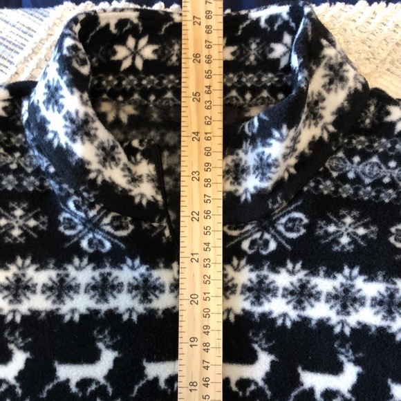 Talbots Womens Fair Isle Fleece Pullover Sz L Black Nordic Winter 1/4 Zip Snow - Picture 7 of 7